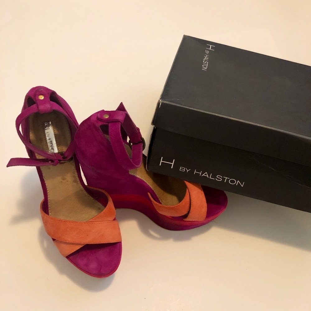 Magenta, pink & orange wedge heels